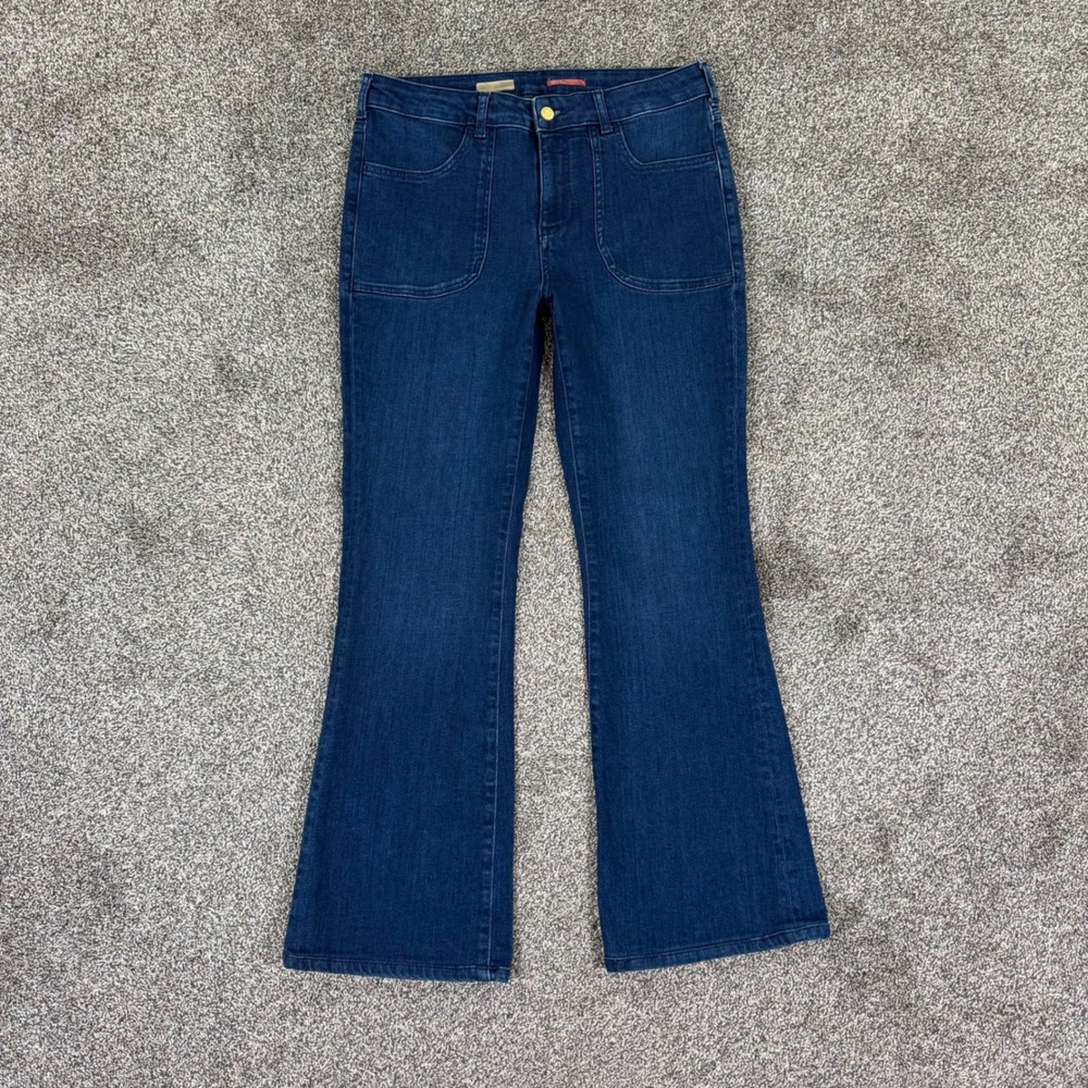 Pilcro and the Letterpress Flare Jeans Womens 30 Dark Wash Patch Pocket Denim